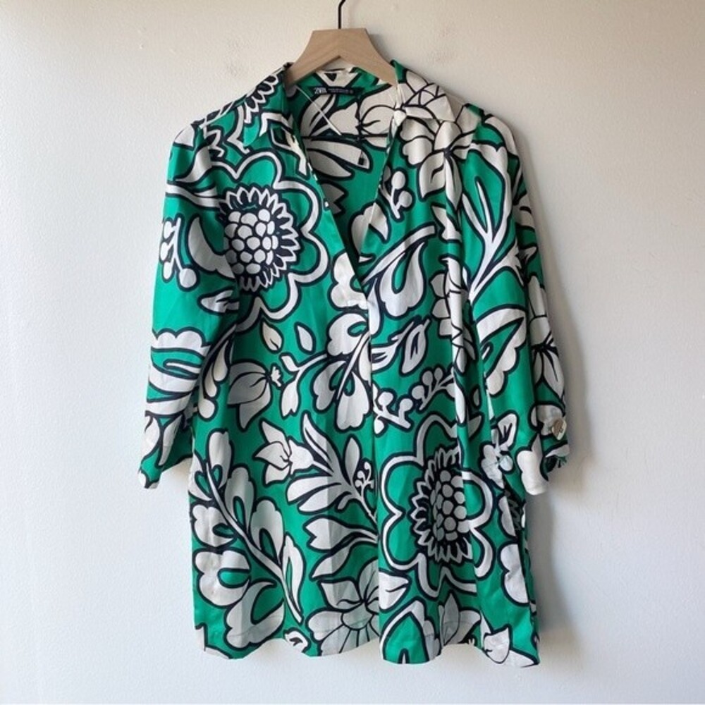zara green and white floral print tunic